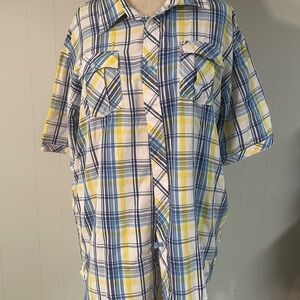 mark. Blue and Yellow Plaid Casual Shirt